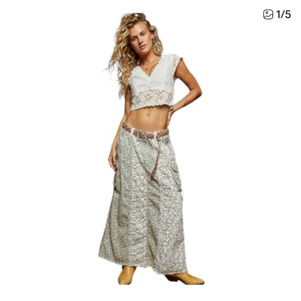 POL L Lace Panel cargo pockets maxi skirt